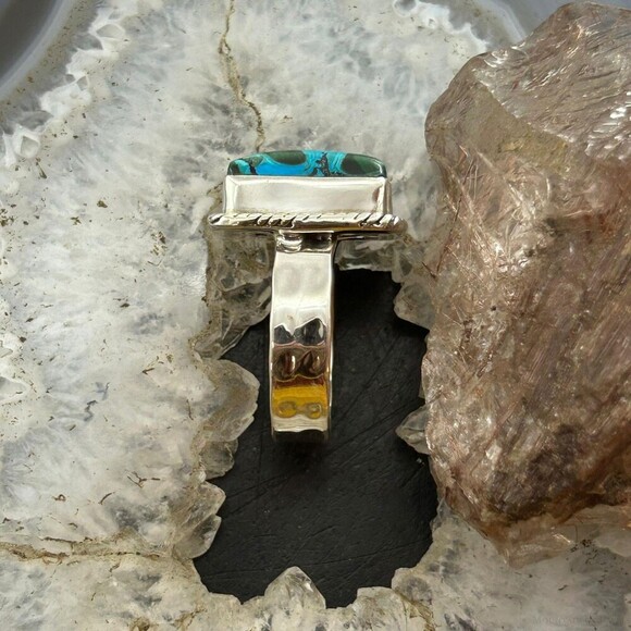 Sterling Silver Southwestern Style Malachite Chrysocolla Bar Ring S 10 For Women - Picture 6 of 10